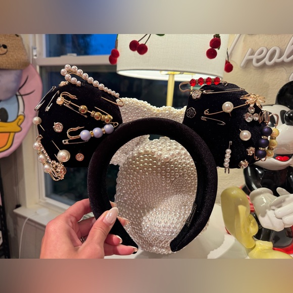 Disney Accessories - Custom Handmade Velvet Disney Ears with Rhinestones and Broaches NWOT
